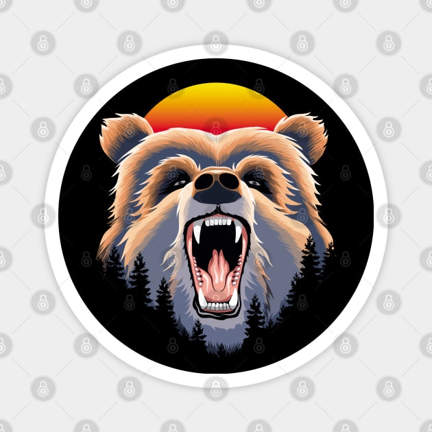 Roaring Grizzly Bear Face Magnet by TMBTM